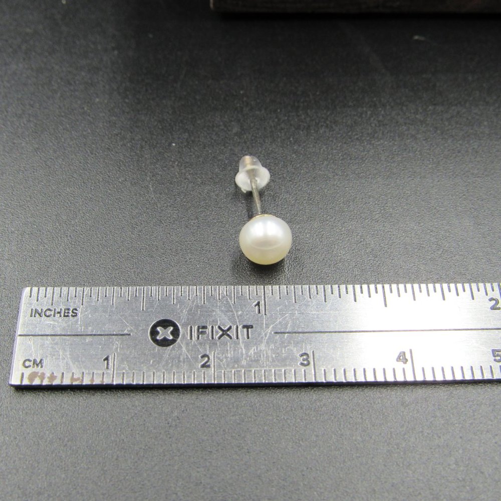 Sterling Silver Tiny White Pearl Stud Earrings - Picture 6 of 7